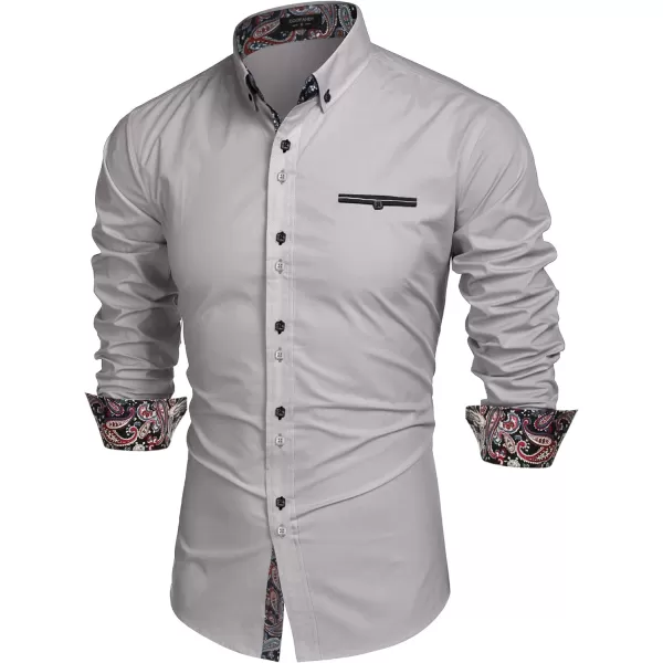 COOFANDY Mens Dress Shirt Long Sleeve Casual Button Down Paisley Shirts Party Wedding Dress Shirt