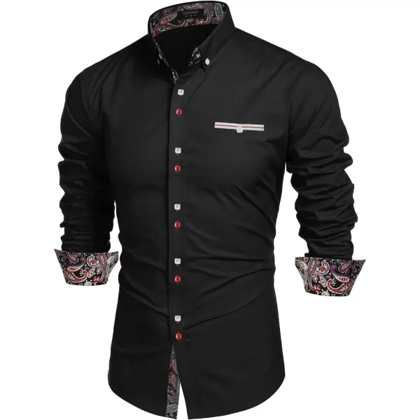 COOFANDY Mens Dress Shirt Long Sleeve Casual Button Down Paisley Shirts Party Wedding Dress Shirt