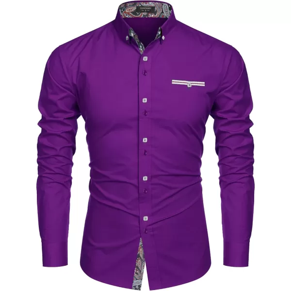 COOFANDY Mens Dress Shirt Long Sleeve Casual Button Down Paisley Shirts Party Wedding Dress Shirt