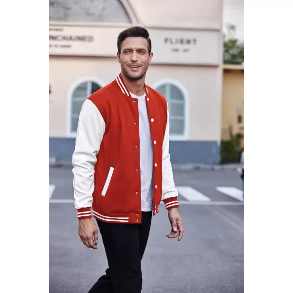 COOFANDY Mens Fashion Varsity Jackets Leather Sleeve Slim Fit College Baseball Letterman Bomber Coat