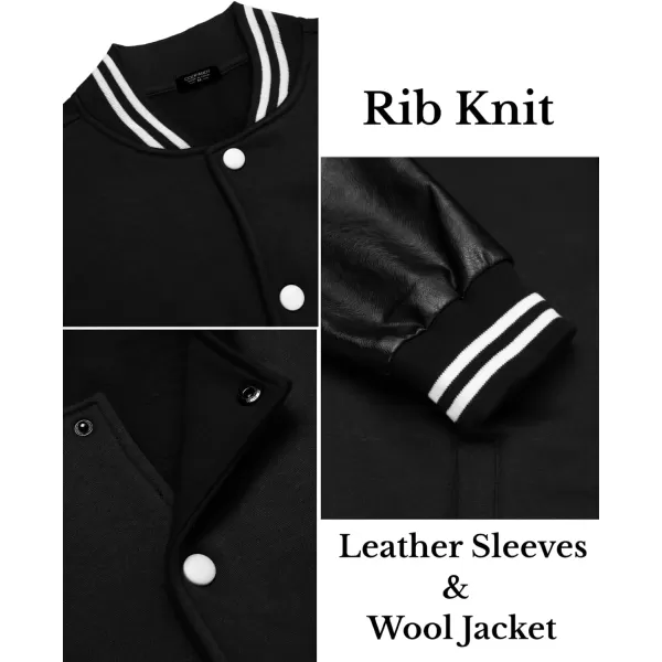 COOFANDY Mens Fashion Varsity Jackets Leather Sleeve Slim Fit College Baseball Letterman Bomber Coat