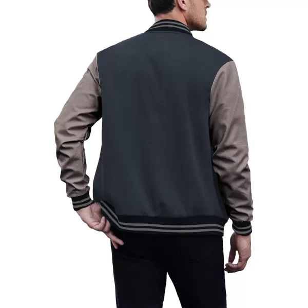COOFANDY Mens Fashion Varsity Jackets Leather Sleeve Slim Fit College Baseball Letterman Bomber Coat