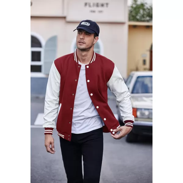 COOFANDY Mens Fashion Varsity Jackets Leather Sleeve Slim Fit College Baseball Letterman Bomber Coat