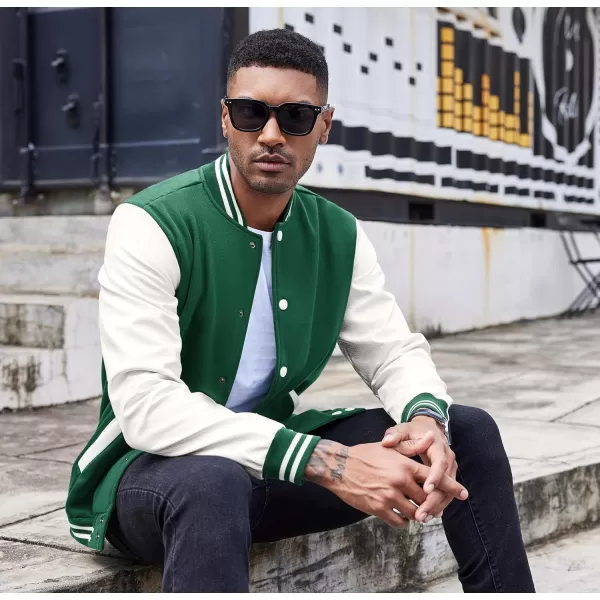 COOFANDY Mens Fashion Varsity Jackets Leather Sleeve Slim Fit College Baseball Letterman Bomber Coat