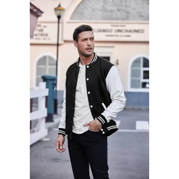 COOFANDY Mens Fashion Varsity Jackets Leather Sleeve Slim Fit College Baseball Letterman Bomber Coat