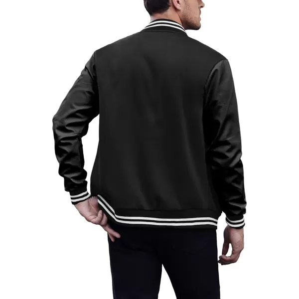 COOFANDY Mens Fashion Varsity Jackets Leather Sleeve Slim Fit College Baseball Letterman Bomber Coat