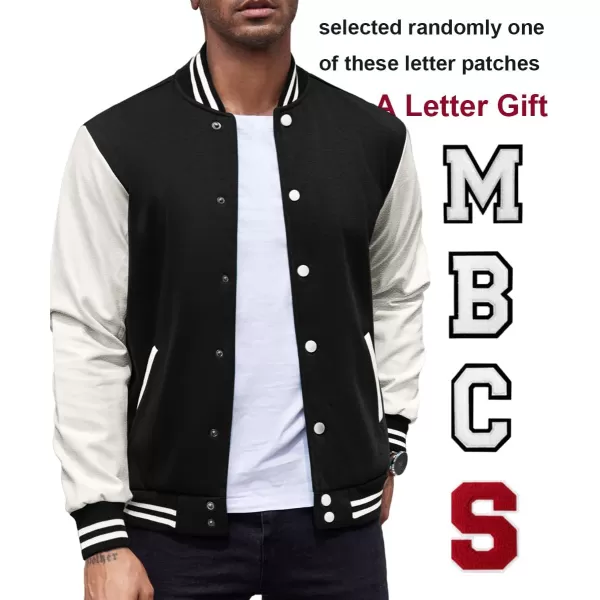 COOFANDY Mens Fashion Varsity Jackets Leather Sleeve Slim Fit College Baseball Letterman Bomber Coat