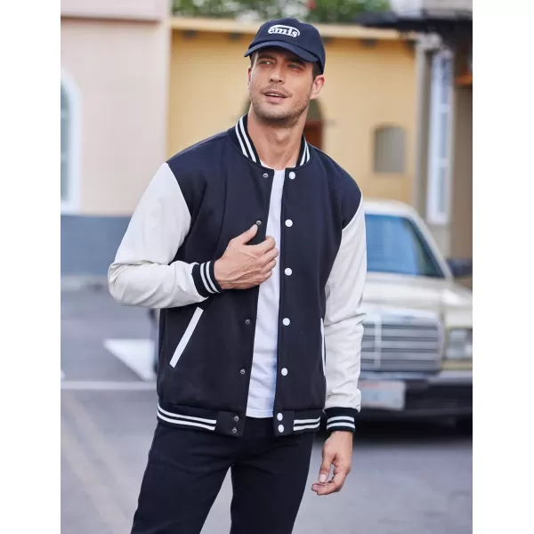 COOFANDY Mens Fashion Varsity Jackets Leather Sleeve Slim Fit College Baseball Letterman Bomber Coat