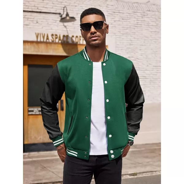COOFANDY Mens Fashion Varsity Jackets Leather Sleeve Slim Fit College Baseball Letterman Bomber Coat