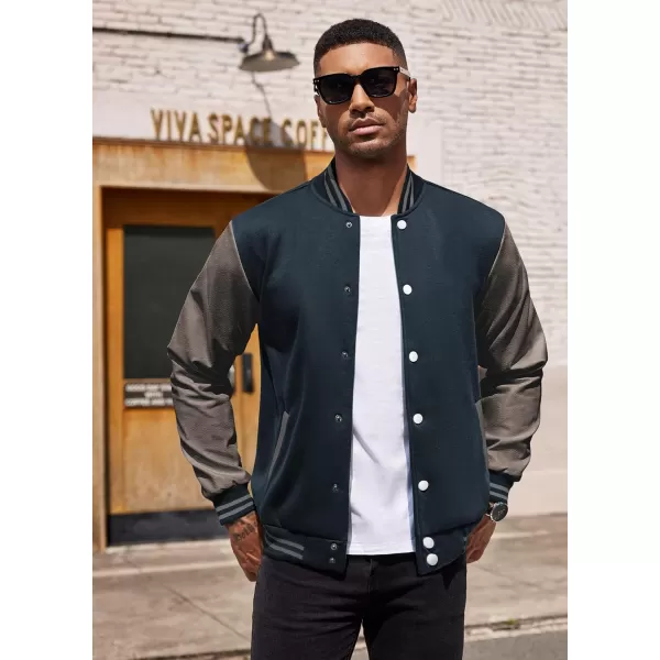 COOFANDY Mens Fashion Varsity Jackets Leather Sleeve Slim Fit College Baseball Letterman Bomber Coat