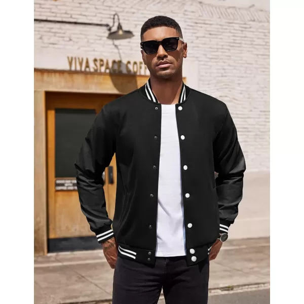 COOFANDY Mens Fashion Varsity Jackets Leather Sleeve Slim Fit College Baseball Letterman Bomber Coat