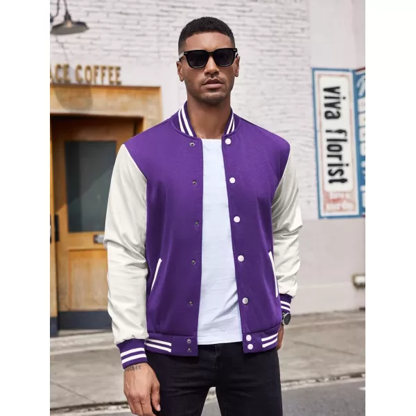 COOFANDY Mens Fashion Varsity Jackets Leather Sleeve Slim Fit College Baseball Letterman Bomber Coat
