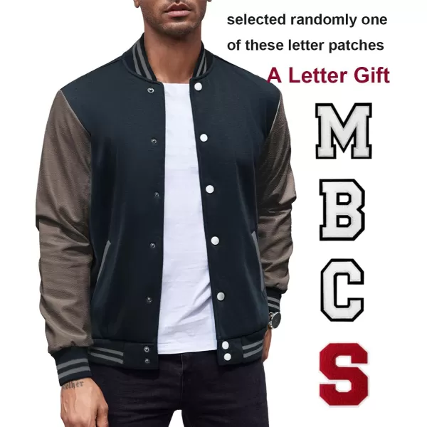 COOFANDY Mens Fashion Varsity Jackets Leather Sleeve Slim Fit College Baseball Letterman Bomber Coat
