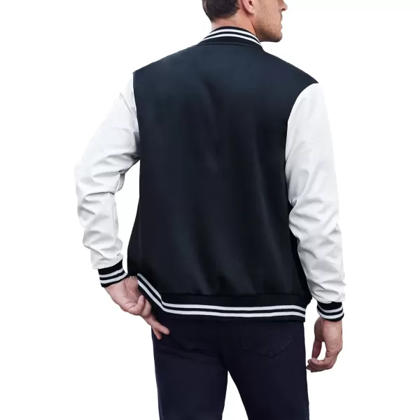 COOFANDY Mens Fashion Varsity Jackets Leather Sleeve Slim Fit College Baseball Letterman Bomber Coat