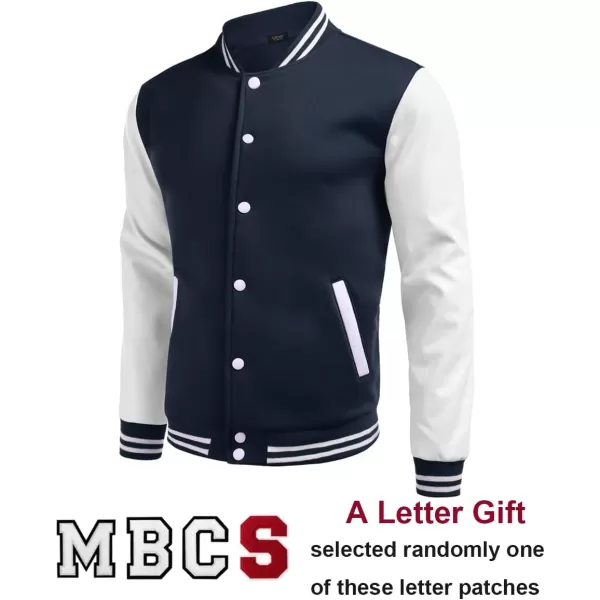 COOFANDY Mens Fashion Varsity Jackets Leather Sleeve Slim Fit College Baseball Letterman Bomber Coat