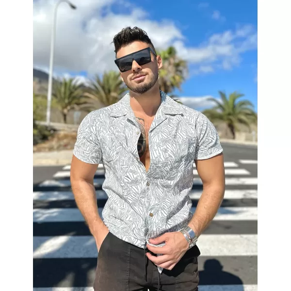 COOFANDY Men's Hawaiian Floral Shirts Cotton Linen Button Down Tropical Holiday Beach Shirts