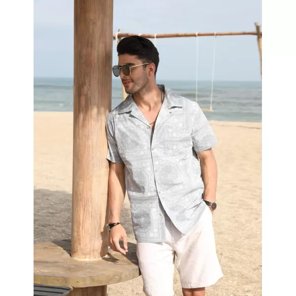 COOFANDY Men's Hawaiian Floral Shirts Cotton Linen Button Down Tropical Holiday Beach Shirts