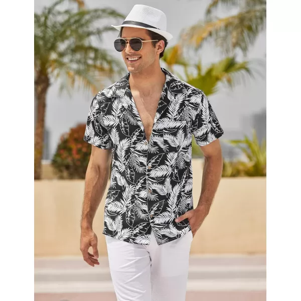 COOFANDY Men's Hawaiian Floral Shirts Cotton Linen Button Down Tropical Holiday Beach Shirts