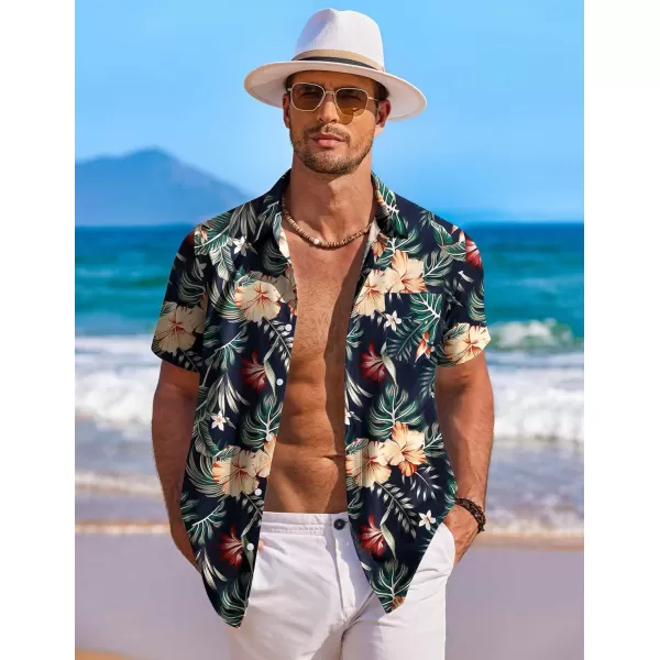 COOFANDY Men's Hawaiian Shirt Short Sleeve Floral Button Down Shirts Tropical Holiday Beach Shirts
