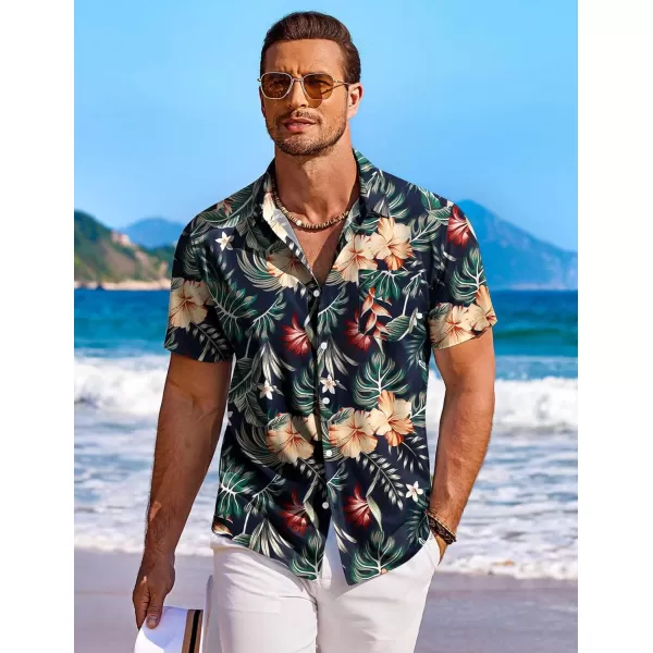 COOFANDY Men's Hawaiian Shirt Short Sleeve Floral Button Down Shirts Tropical Holiday Beach Shirts