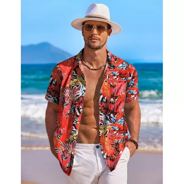 COOFANDY Men's Hawaiian Shirt Short Sleeve Floral Button Down Shirts Tropical Holiday Beach Shirts