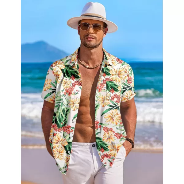 COOFANDY Men's Hawaiian Shirt Short Sleeve Floral Button Down Shirts Tropical Holiday Beach Shirts