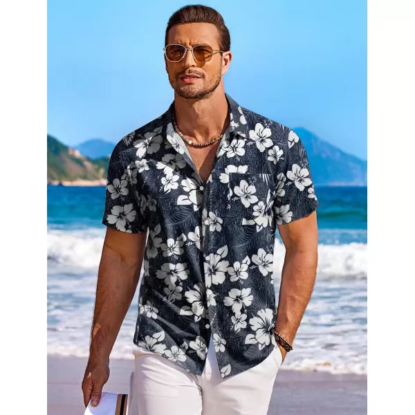 COOFANDY Men's Hawaiian Shirt Short Sleeve Floral Button Down Shirts Tropical Holiday Beach Shirts