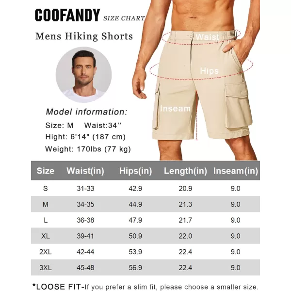 COOFANDY Mens Hiking Cargo Shorts 9'' Quick Dry Work Shorts Casual Summer Shorts Lightweight Bermuda Shorts with Pockets