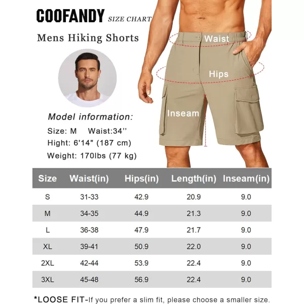 COOFANDY Mens Hiking Cargo Shorts 9'' Quick Dry Work Shorts Casual Summer Shorts Lightweight Bermuda Shorts with Pockets