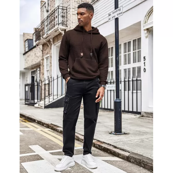 COOFANDY Men's Hooded Sweatshirt Long Sleeve Fashion Gym Athletic Hoodies Solid Plaid Jacquard Pullover with Pocket