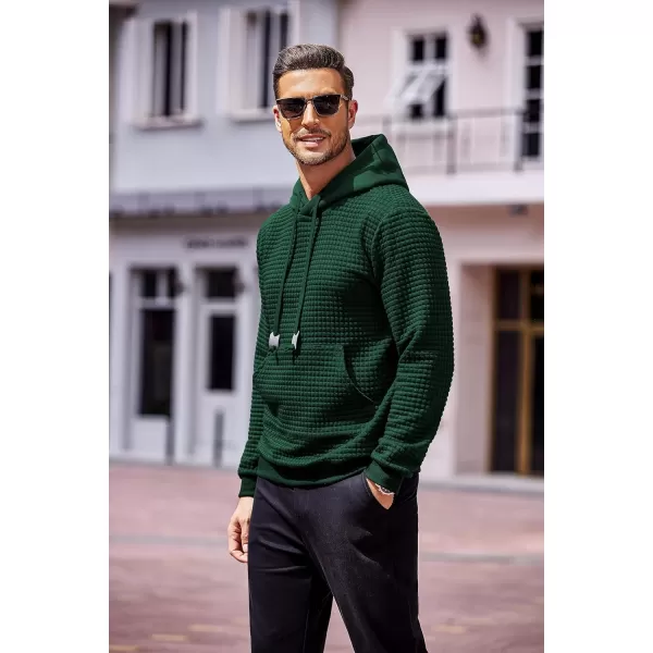 COOFANDY Men's Hooded Sweatshirt Long Sleeve Fashion Gym Athletic Hoodies Solid Plaid Jacquard Pullover with Pocket