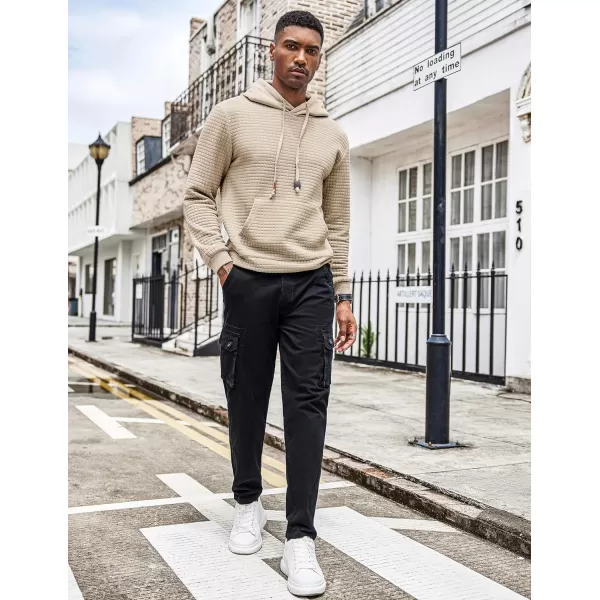 COOFANDY Men's Hooded Sweatshirt Long Sleeve Fashion Gym Athletic Hoodies Solid Plaid Jacquard Pullover with Pocket