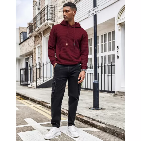COOFANDY Men's Hooded Sweatshirt Long Sleeve Fashion Gym Athletic Hoodies Solid Plaid Jacquard Pullover with Pocket