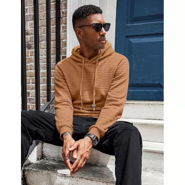 COOFANDY Men's Hooded Sweatshirt Long Sleeve Fashion Gym Athletic Hoodies Solid Plaid Jacquard Pullover with Pocket