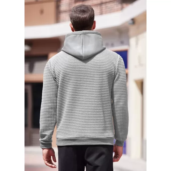 COOFANDY Men's Hooded Sweatshirt Long Sleeve Fashion Gym Athletic Hoodies Solid Plaid Jacquard Pullover with Pocket