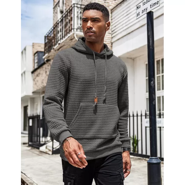 COOFANDY Men's Hooded Sweatshirt Long Sleeve Fashion Gym Athletic Hoodies Solid Plaid Jacquard Pullover with Pocket