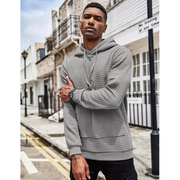 COOFANDY Men's Hooded Sweatshirt Long Sleeve Fashion Gym Athletic Hoodies Solid Plaid Jacquard Pullover with Pocket