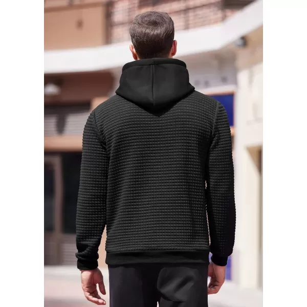 COOFANDY Men's Hooded Sweatshirt Long Sleeve Fashion Gym Athletic Hoodies Solid Plaid Jacquard Pullover with Pocket