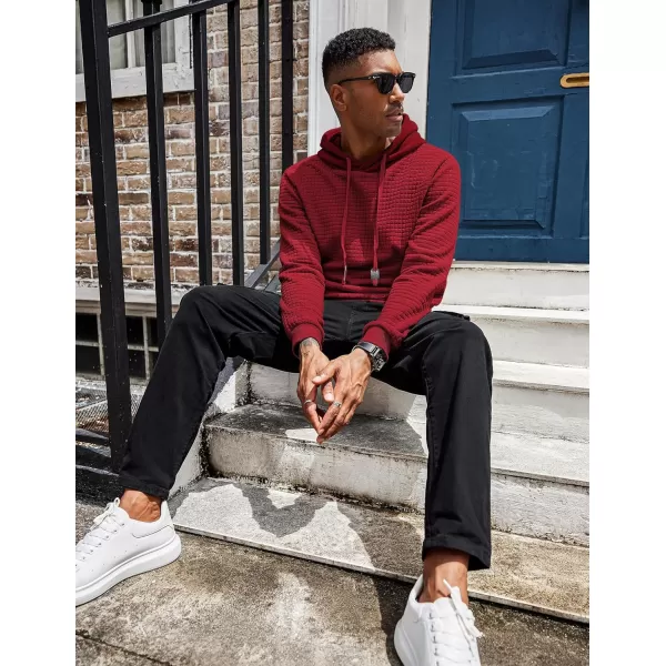 COOFANDY Men's Hooded Sweatshirt Long Sleeve Fashion Gym Athletic Hoodies Solid Plaid Jacquard Pullover with Pocket