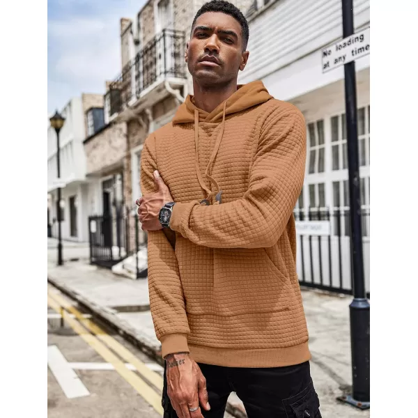 COOFANDY Men's Hooded Sweatshirt Long Sleeve Fashion Gym Athletic Hoodies Solid Plaid Jacquard Pullover with Pocket