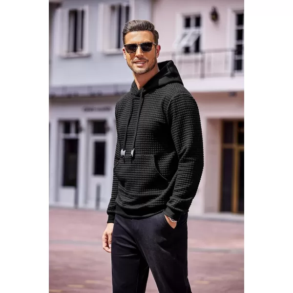 COOFANDY Men's Hooded Sweatshirt Long Sleeve Fashion Gym Athletic Hoodies Solid Plaid Jacquard Pullover with Pocket