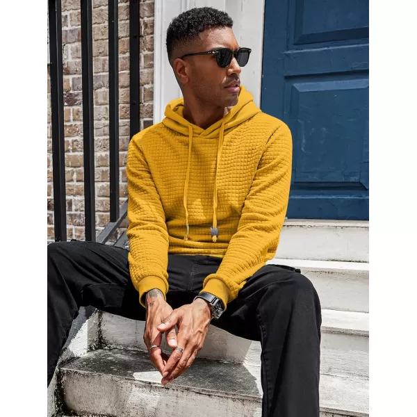 COOFANDY Men's Hooded Sweatshirt Long Sleeve Fashion Gym Athletic Hoodies Solid Plaid Jacquard Pullover with Pocket