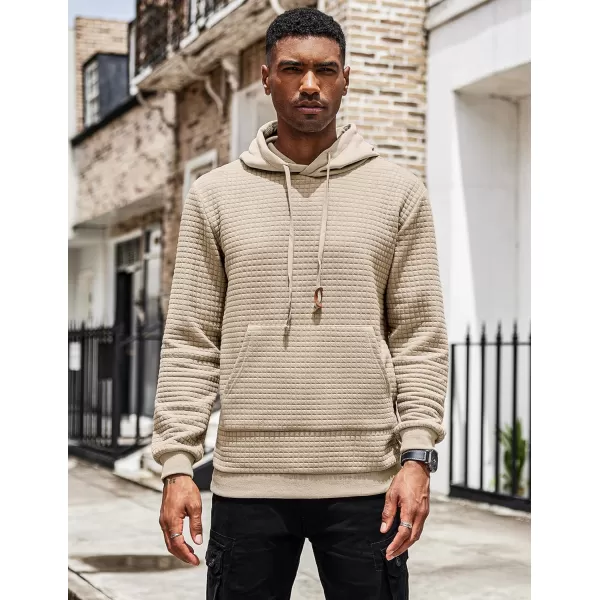 COOFANDY Men's Hooded Sweatshirt Long Sleeve Fashion Gym Athletic Hoodies Solid Plaid Jacquard Pullover with Pocket