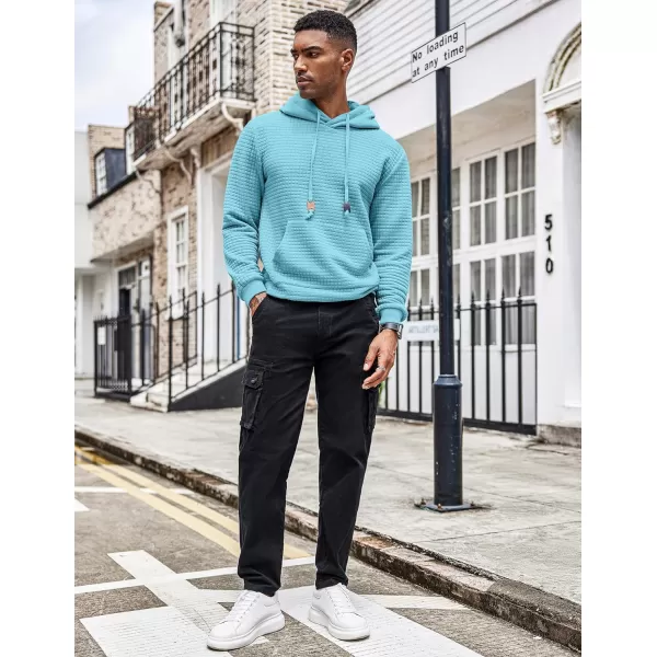COOFANDY Men's Hooded Sweatshirt Long Sleeve Fashion Gym Athletic Hoodies Solid Plaid Jacquard Pullover with Pocket
