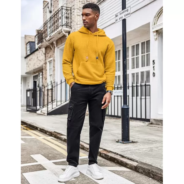 COOFANDY Men's Hooded Sweatshirt Long Sleeve Fashion Gym Athletic Hoodies Solid Plaid Jacquard Pullover with Pocket