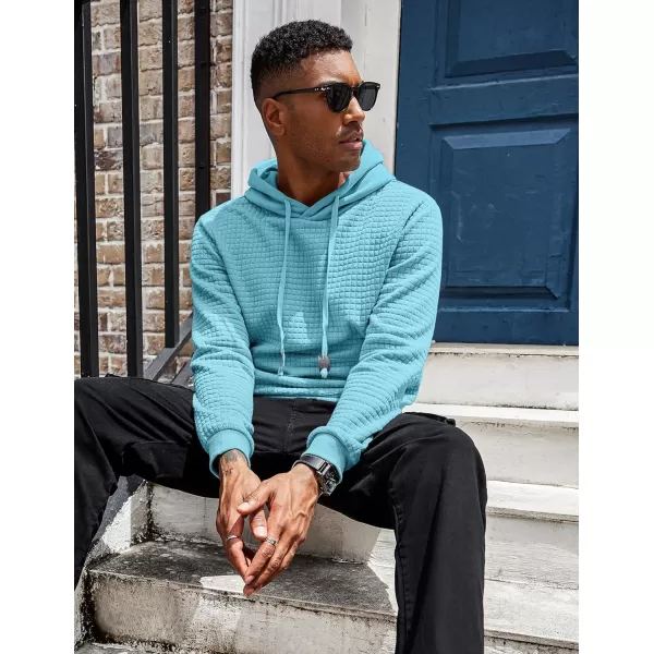 COOFANDY Men's Hooded Sweatshirt Long Sleeve Fashion Gym Athletic Hoodies Solid Plaid Jacquard Pullover with Pocket
