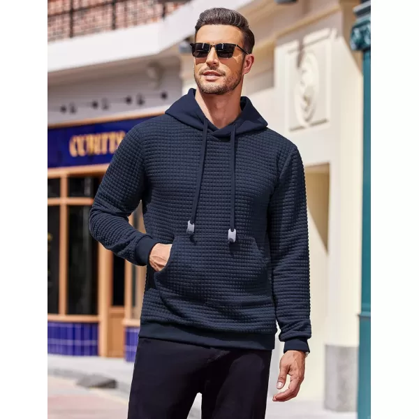 COOFANDY Men's Hooded Sweatshirt Long Sleeve Fashion Gym Athletic Hoodies Solid Plaid Jacquard Pullover with Pocket