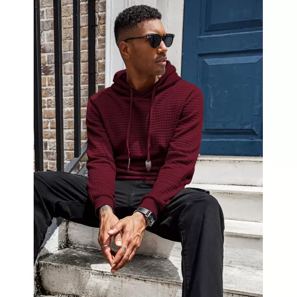 COOFANDY Men's Hooded Sweatshirt Long Sleeve Fashion Gym Athletic Hoodies Solid Plaid Jacquard Pullover with Pocket