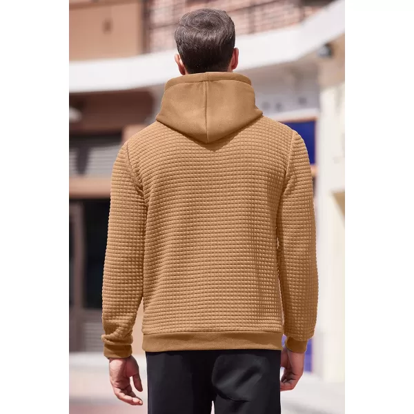 COOFANDY Men's Hooded Sweatshirt Long Sleeve Fashion Gym Athletic Hoodies Solid Plaid Jacquard Pullover with Pocket