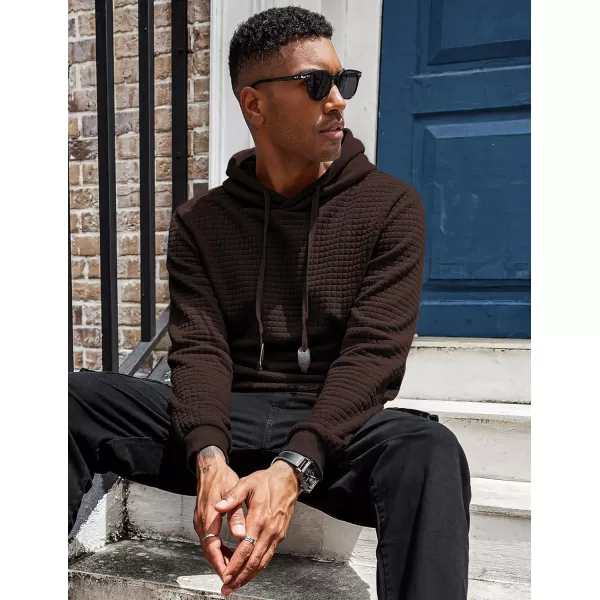 COOFANDY Men's Hooded Sweatshirt Long Sleeve Fashion Gym Athletic Hoodies Solid Plaid Jacquard Pullover with Pocket